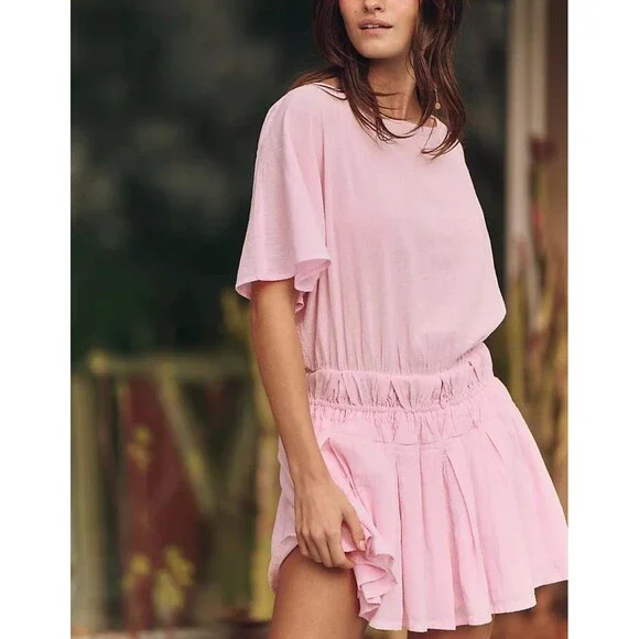 Free People Free-Est Sutton Mini Dress Flutter Sleeve Smocked Boat Neck M 283563 - Picture 3 of 9